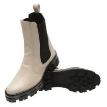 Bota Feminina Cano Curto Tratorada Chelsea Blogueira Coturno Lançamento Off White Bota Feminina Cano Curto Tratorada Chelsea Blogueira Coturno Lançamento Off White