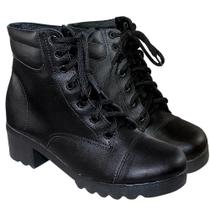 Bota Feminina Cano Curto Tratorada Coturno Casual Preto 38