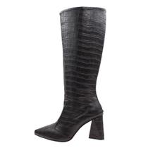 Bota Feminina Cano Longo Bico Fino Preto Croco Salto Bloco Grosso Atual Festa Moda Montaria Fashion Lançamento Blogueira