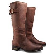 Bota Feminina Cano Longo Couro Cadarço Zíper Capelli Boots Café 37