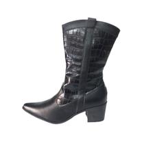 Bota Feminina Cano Longo Couro Croco Via Uno
