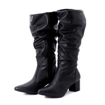 Bota Feminina Cano Longo Enrugado Salto Grosso Napa Lirom Preta