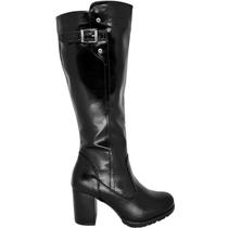 Bota Feminina Cano Longo Maleável com Fivela Zíper Lateral Salto Alto Mooncity 73136