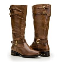 Bota Feminina Cano Longo Montaria Couro Zíper Capelli Boots Marrom 39