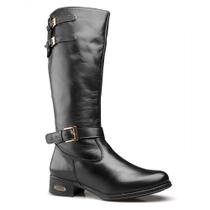 Bota Feminina Cano Longo Montaria Couro Zíper Capelli Boots Preto 39