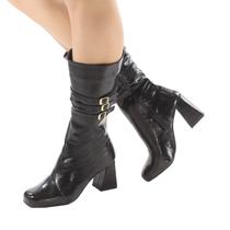 Bota Feminina Cano Longo Salto Bloco Médio Grosso Confortável Zíper Macia Blogueira 1539
