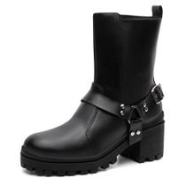 Bota Feminina Cano Médio Cabresto Tratorada Bico Redondo
