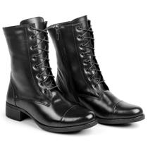 Bota Feminina Cano Médio Confortável Estilo Coturno em Couro
