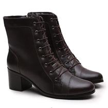Bota Feminina Cano MÉdio Coturno Em Couro Natural CafÉ