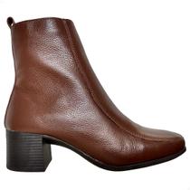 Bota Feminina Cano Médio Couro Legítimo Marrom Zíper Salto
