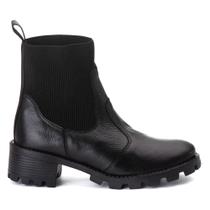 Bota Feminina Cano Médio Couro Legitimo Tratorado Preto com elastico