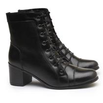 Bota Feminina Cano MÉdio Dara Em Couro Natural - Estilo Coturno - Preto