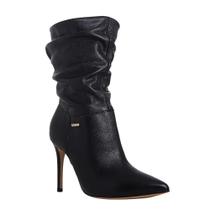 Bota Feminina Cano Médio Em Couro Salto Fino Bottero 378201 - Preto/Ouro - 34 Bota Feminina Cano Médio Em Couro Salto Fino Bottero 378201 - Preto/Ouro - 34