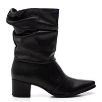 Bota Feminina Cano Médio Franzido Couro Pegada - Preto