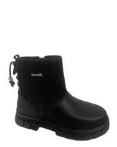 Bota Feminina Cano Médio Preta com Glitter e Cordão Decorativo Pampili