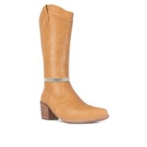 Bota Feminina Cano Medio Western Country Sintetica Salto Alto Baixo Confortavel