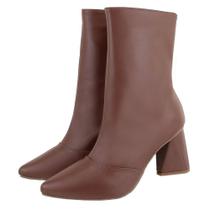 Bota Feminina Cano Médio Zíper Lateral Salto Baixo Bota Casual