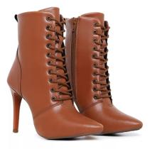 Bota Feminina Caramelo Bico Fino Salto Alto Bota Feminina Caramelo Bico Fino Salto Alto