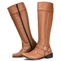 Bota Feminina Caramelo Cano Longo Tipo Montaria Detalhe Fivela