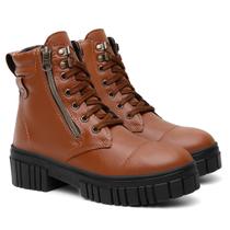 Bota Feminina Caramelo Coturno Básico Estiloso Zíper Lateral