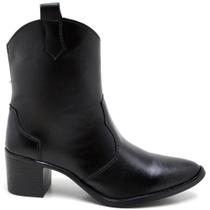 Bota Feminina Casual Bico Fino Preto e Cano Baixo Tendência