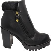 Bota Feminina Casual Cano Baixo com Pelo Salto Bloco Alto Moleca 5325.121