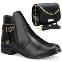 Bota Feminina Casual Wit Shoes Coturno Cano Curto com Bolsa Transversal