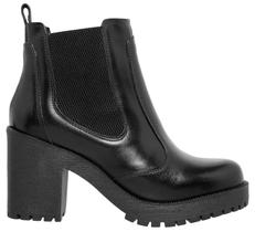 Bota Feminina Chelsea Com Elástico Cano Médio em Couro Preto