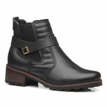 Bota Feminina Chelsea Coturno Pegada Cano Curto Salto Baixo Couro