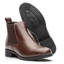 Bota Feminina Chelsea Couro Confortável Cano Curto Marrom IGO FRANCA