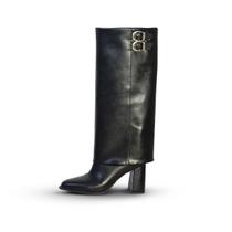 Bota Feminina Com Capa Cano Longo Salto Grosso Preto