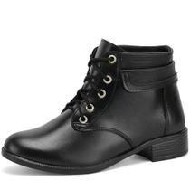 Bota Feminina Com Salto Baixo Ajustes Em Cadarços Bota Feminina Com Salto Baixo Ajustes Em Cadarços