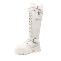Bota Feminina Combat Cano Alto DREAM PAIRS com Cadarço Branca Bota Feminina Combat Cano Alto DREAM PAIRS com Cadarço Branca