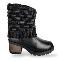 Bota Feminina Conceito Urbano Cano Curto de Lã Forrada Tricot Salto Bloco Tratorada