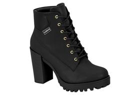 Bota Feminina Coturno Ankle Boot Salto Alto Tratorado Moleca 5325119 Preta