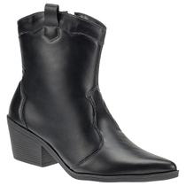 Bota Feminina Coturno Bico Fino Cano Curto Salto Grosso Moda