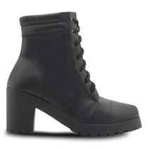 Bota Feminina Coturno Cano Curto Com Saltinho Grosso Preto - Somileve