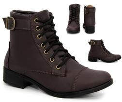 Bota Feminina Coturno Cano Curto Coturninho Salto Baixo - Marrom