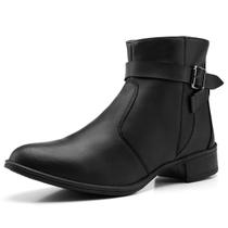 Bota Feminina Coturno Cano Curto Na Moda Com Fivela Zíper Confortável