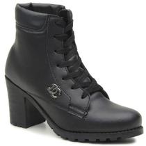 Bota Feminina Coturno Cano Curto Salto Alto Tratorado