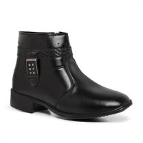 Bota Feminina Coturno Cano Curto Zíper Fivela Lateral