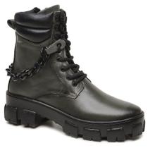 Bota Feminina Coturno Couro Corrente Tratorado Plataforma Cor:VerdeTamanho:33 Bota Feminina Coturno Couro Corrente Tratorado Plataforma Cor:VerdeTamanho:33