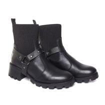 Bota Feminina Coturno Couro Solado Tratorada Detalhe Removivel Preta Bota Feminina Coturno Couro Solado Tratorada Detalhe Removivel Preta