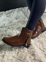 Bota Feminina Coturno de Cano Baixo com Zíper Lateral Salto Baixo Ankle Boot material ecológico Bota Feminina Coturno de Cano Baixo com Zíper Lateral Salto Baixo Ankle Boot material ecológico