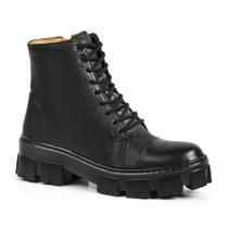 Bota Feminina Coturno Em Couro Tratorada Venus Black