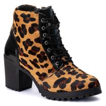 Bota Feminina Coturno Estampada Onca Animal Print