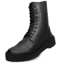 Bota Feminina Coturno Long Street Preto Couro DIfranca - 9042