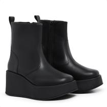 Bota Feminina Coturno Preto Sola Plataforma Detalhe Zíper Lateral-2610