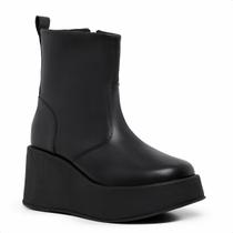 Bota Feminina Coturno Preto Sola Plataforma Detalhe Zíper Lateral