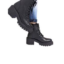 Bota Feminina Coturno salto médio largo plataforma Tratorada
